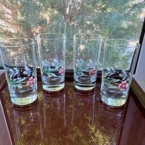 Vintage Greta Floral Highball Glasses Set of 4, Hand Painted Barware Tumblers